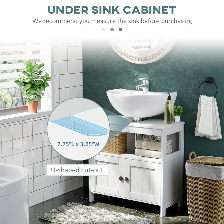 kleankin Pedestal Sink Storage Cabinet, Bathroom Under Sink Cabinet with 2 Doors and Open Shelf, Bathroom Vanity, Gray