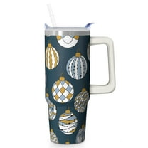 30 Oz Holiday Santa Reindeer Tumbler With Handle, Xmas Coffee Travel Mug, Christmas Gift