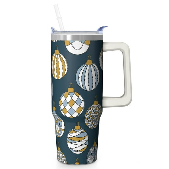 30 Oz Holiday Santa Reindeer Tumbler With Handle, Xmas Coffee Travel Mug, Christmas Gift