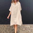 thumbnail image 2 of biudgviw Womens Oversized Dresses Cotton Linen Flowy V Neck Collared Half Buttons Midi Dress Fall Loose 3/4 Sleeve T-Shirts Dress, 2 of 6