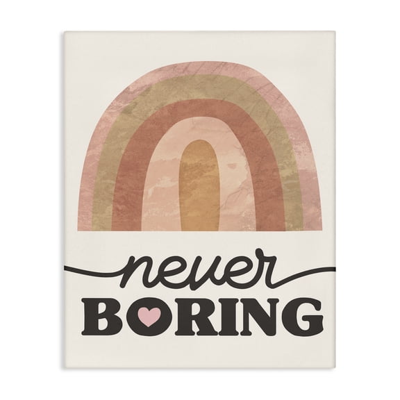 Stupell Industries Eclectic Never Boring Phrase Desert Rainbow Pink Heart Canvas Art, 16 x 20, by Lil' Rue