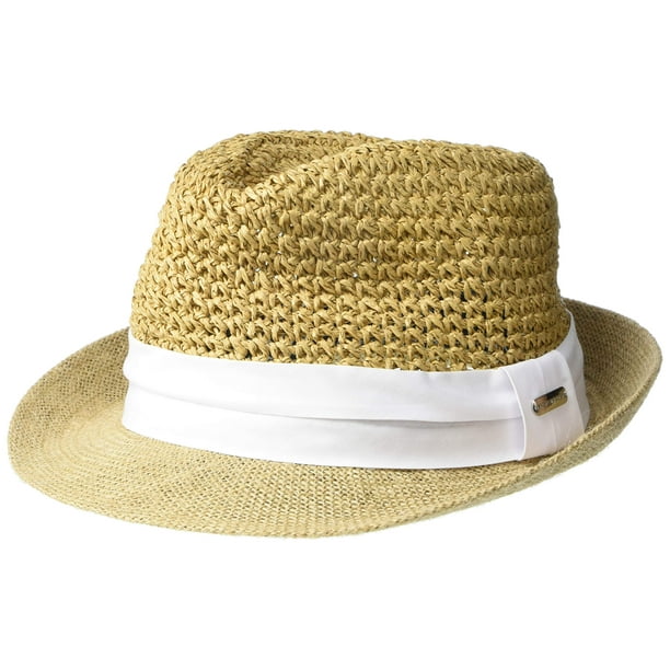 Sombrero Fedora de Paja Tejida a Crochet Steve Madden 57 cm Blanco