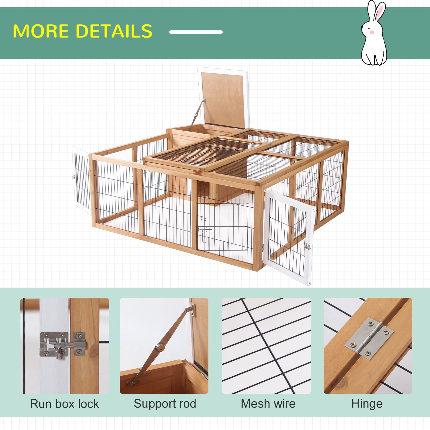 CoSoTower Rabbit Hutch Bunny Cage with Openable Main House, Indoor Outdoor Waterproof Rabbit House, Guinea Pig Cage for Small Animals with Three Ventilation Doors, Natural