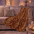 thumbnail image 6 of Classical Gold Damask Ornate Leaf Pattern Orange Artistry, Cozy Botanical Garden Scene, Warm Flannel Blanket for Sunroom and Reading Nook, Garden Lovers Appreciation Gift, Artistic Home Decor, 6 of 9