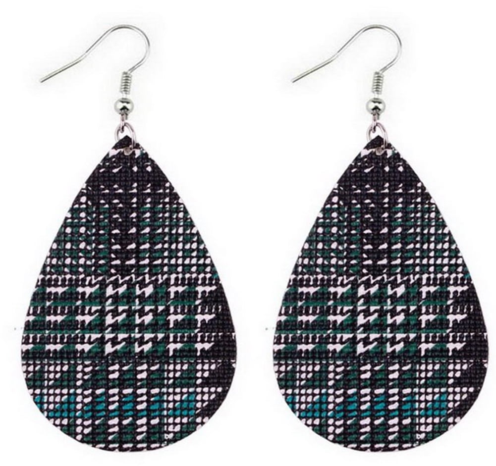 Faux Leather Moroccan and Silver Ring Earrings in Buffalo Plaid 1 Pair