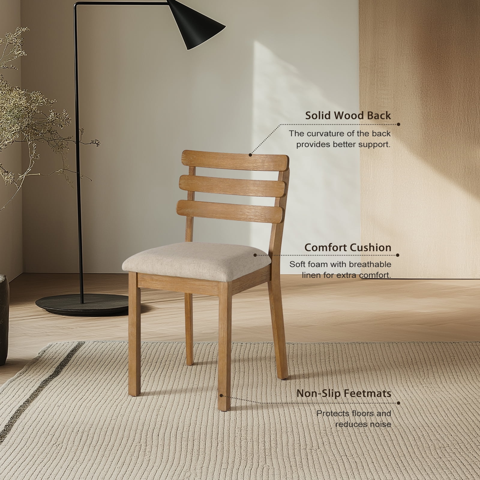 KithKasa medieval modern kitchen dining chair, solid wood dining chair with white cushion