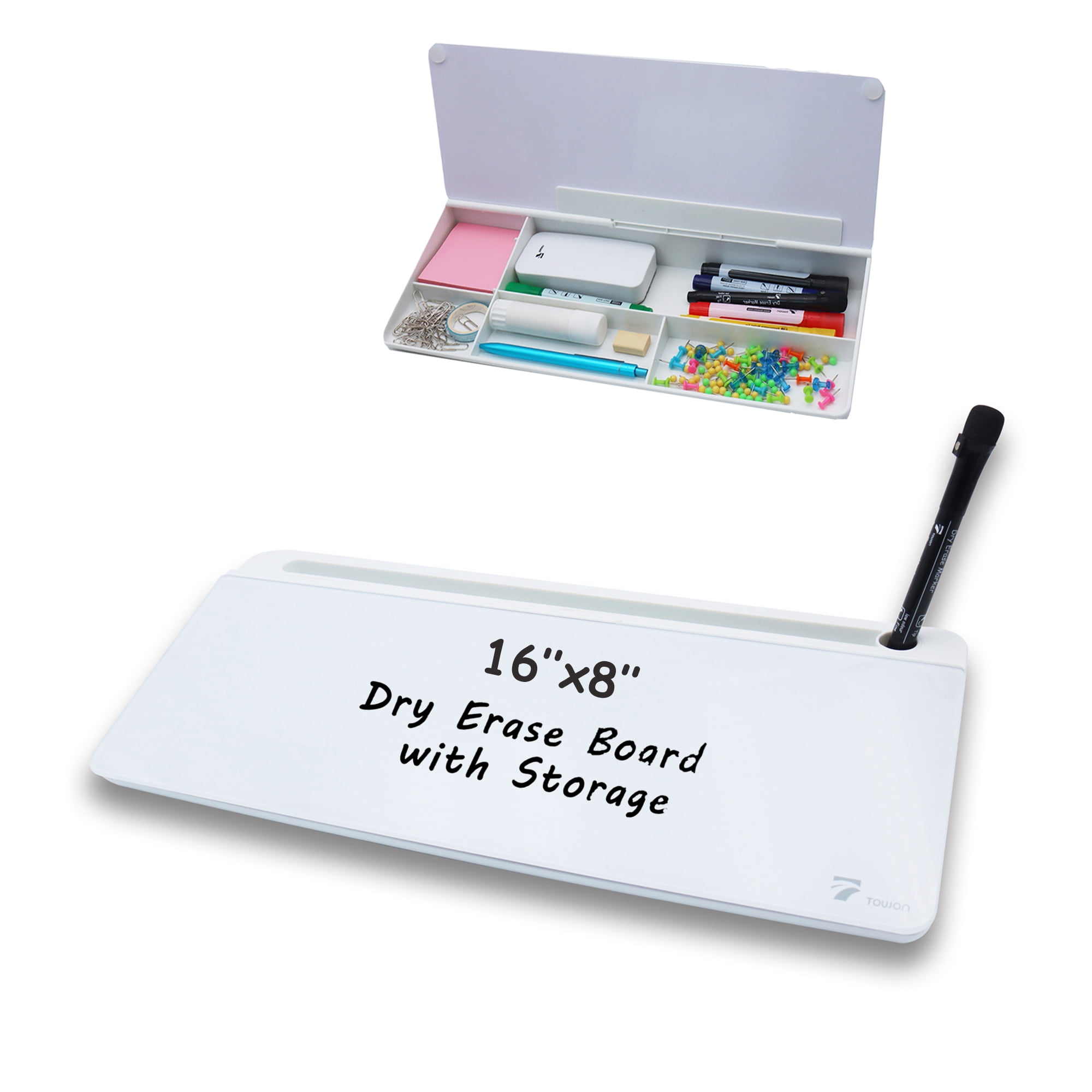 Buy TOWON Desktop Glass Dry Erase Whiteboard w/ Organizer and 1 Marker