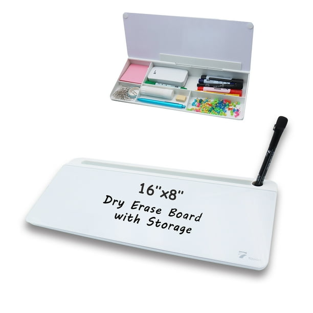 TOWON Desktop Glass Dry Erase Whiteboard w/ Organizer and 1 Marker