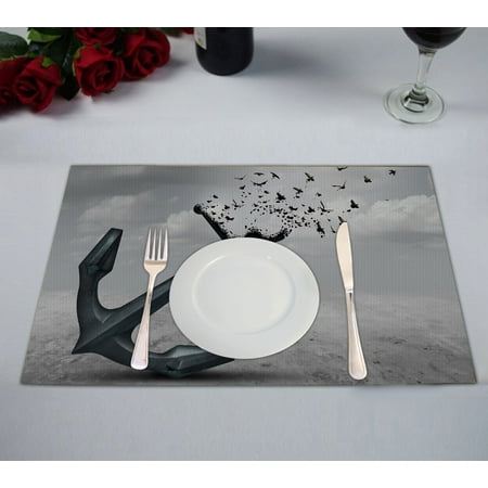 

YKCG Vintage Anchor Bird A Heavy Anchor with Flying Bird Placemats Size 12x18 inches Set of 2