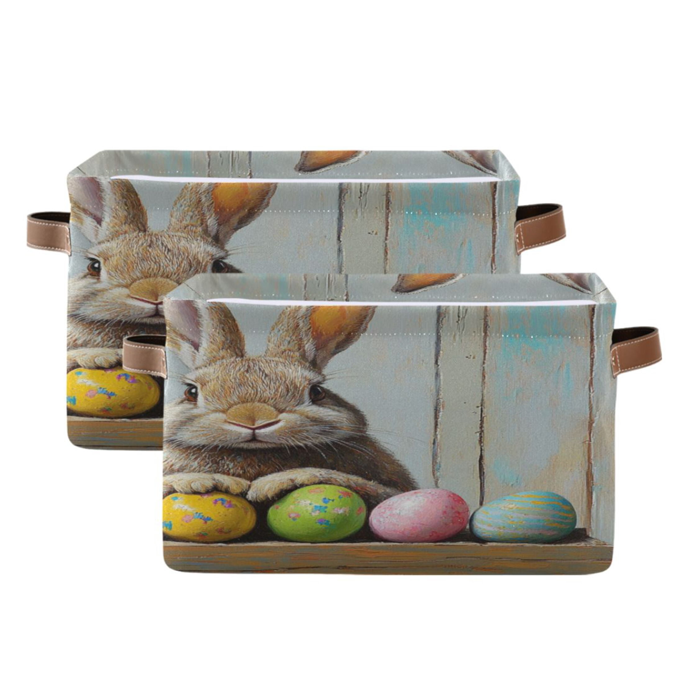 Square Storage Basket 14.2*10.2*8.3 Inch One Sizex2 Shelf Basket Open Home Storage Bins Bedroom Storage Basket Closet Storage Stylish Decor Cute Easter Brown Bunny