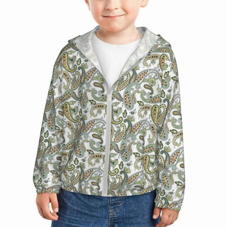 

Sun Hoodie for Kids Paisley Pattern No.90109 Long Sleeve Swim Fishing Shirts Sun Protection Zip Up Jacket Clothing Athletic Hoodie