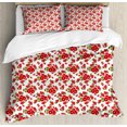 thumbnail image 1 of Cranberry Duvet Cover Set Queen Size, Childish Fruit Branches Cute Kids Nursery Foliage Harvest Cartoon Style, Decorative 3 Piece Bedding Set with 2 Pillow Shams, Fern Green Red White, by Ambesonne, 1 of 3