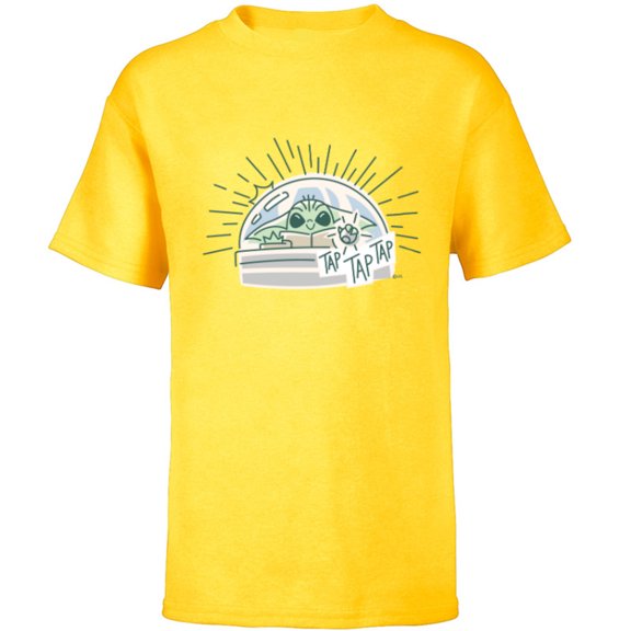 Star Wars Grogu Tap Mandalorian Starfighter - Short Sleeve T-Shirt for Kids - Customized-Yellow