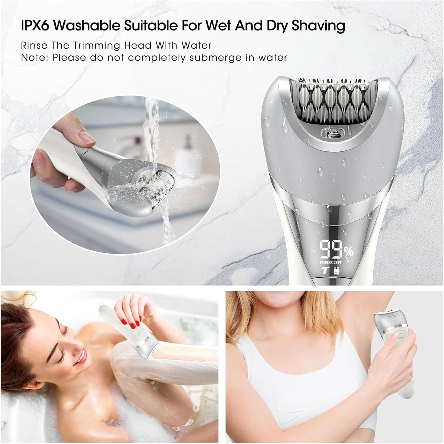Epilator for Women,7 in 1 Hair Removal Device for Women,Painless Electric Lady Shaver Bikini Trimmer,Cordless Razor Epilator for Bikini Line,Face,Body,IPX6 Waterproof,Rechargeable,2 Speeds