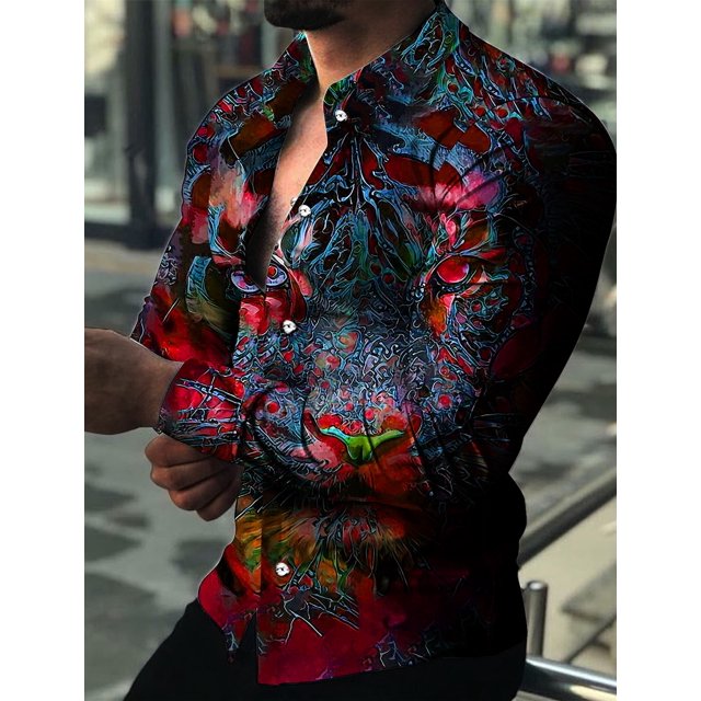Camisa de hombre Camisa gráfica Animal Tigre Estampado 3D Exterior Casual Manga larga Botones Ropa Moda Casual Cómoda