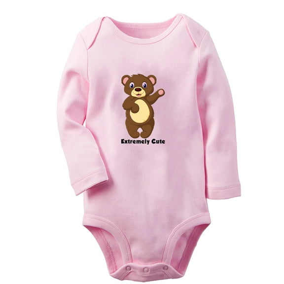 iDzn Extremenly Cute Funny Rompers, Newborn Baby Unisex Bodysuits, Infant Animal Bear Graphic Jumpsuits, Toddler Kids Long Sleeve Oufits (Pink, 0-6 Months)