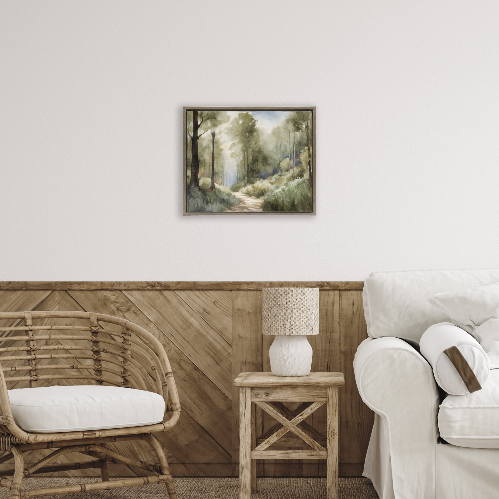 Hazy Atmospheric Walk Brown Framed Floater Canvas Wall Art, design by Kim Allen