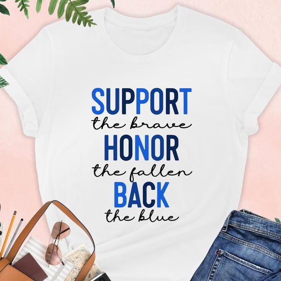 Support The Brave T-Shirt - Back The Blue Shirt for Police Officers, Police Moms & Wives, Thin Blue Line Memorial Day Gift