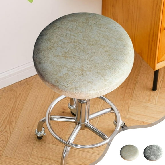 CQCYD 2Pcs Round Stool Cover, Leather Look Elastic Seat Cushion Slipcover, 14x14 Inch Waterproof Bar Stool Protector, Stretchy Fit Chair Pad for Home Kitchen and Pub
