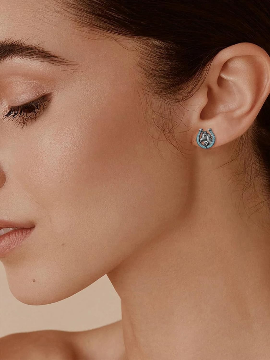 JKR Horse Stud Earrings Sterling Silver Turquoise Horseshoe Earrings Western Jewelry Gifts For Women Birthday Gifts for Her