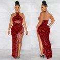 thumbnail image 2 of Prolriy Robe de Cocktail Femme Paillettes Transparentes Couleur Unie Sans Manches Col Robes de Soirée pour Femmes 2025 Nouvelle Année Robe Rouge TG, 2 of 7