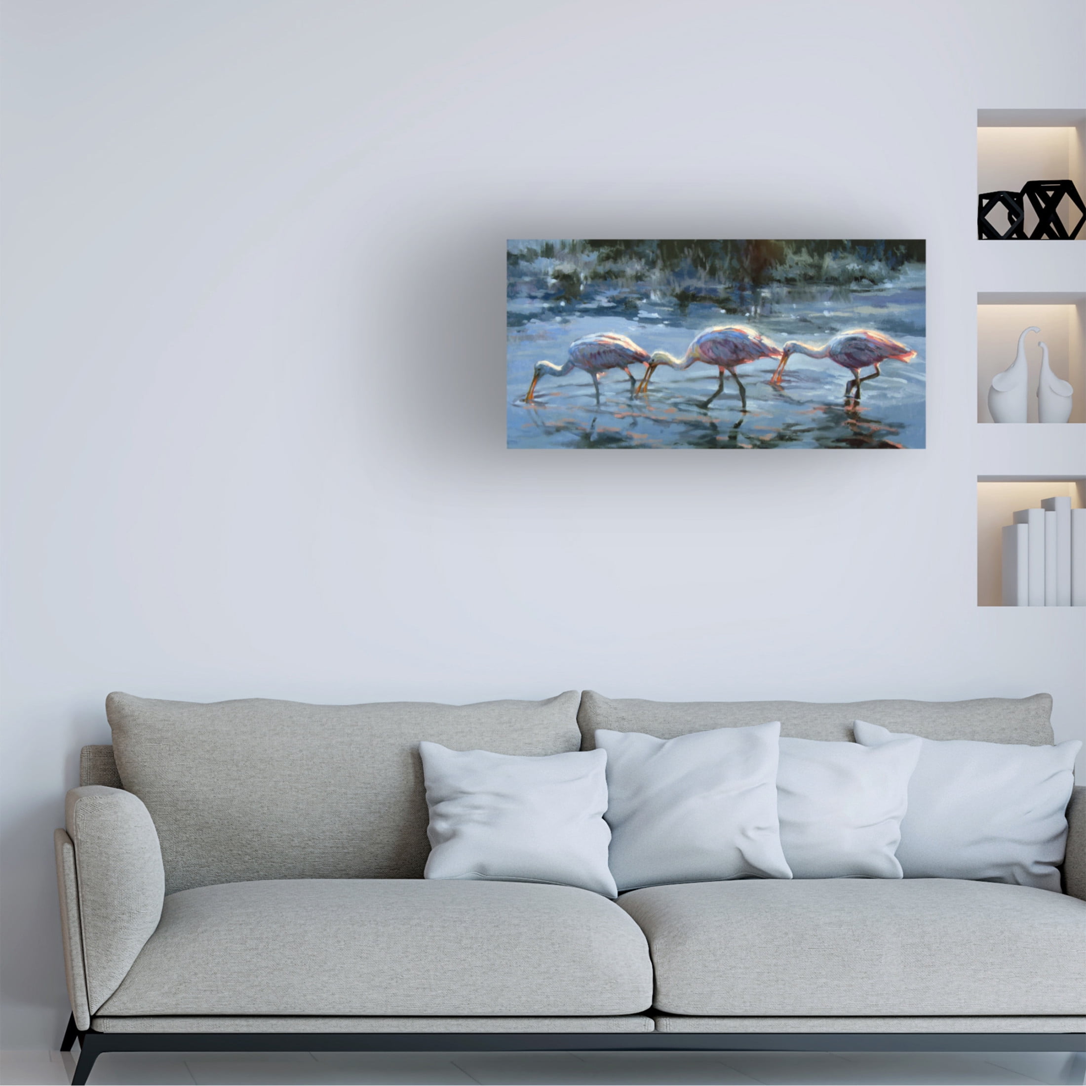 Canvas Wall Art - Sandy Nelson 'Spoonbill Late Feeding' Wall Art for Living Room, Bedroom, or Office Décor by Trademark Fine Art - 47 x 24 Inches