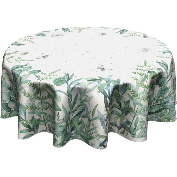 Leaf Flowers Spring Tablecloth Sage Green leaf Round Tablecloths 60 Inch Watercolor Eucalyptus Table Cloth for Farmhouse Kitchen Decor Polyester Fabric Summer Table Cover for Party Outdoor Camping