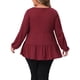 thumbnail image 3 of Blusa Babydoll de Talla Grande para Mujeres Agnes Orinda, Tejido de Punto de Waffle, Con Volantes, Corte en V, Mangas Largas, Tops Peplum 2X Burdeos, 3 of 6