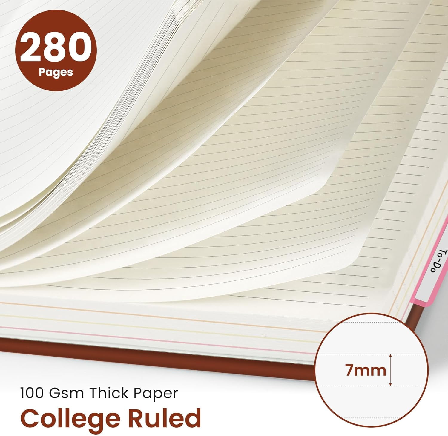 Hardcover Spiral Journal Notebooks for Work With Removable Dividers & Tabs, 8.5"x11" 5 Subject Notebook for Note Taking & Organizer, A4 College Ruled Lined Journal for Women & Writing, Rust Brown