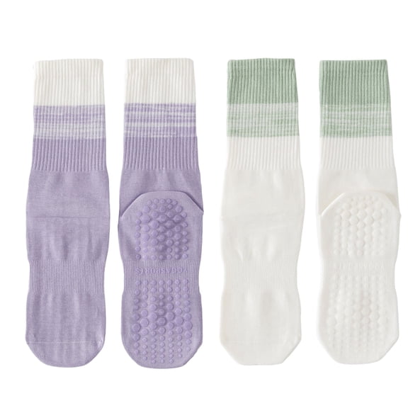 Women's 2-Pair Set Gradient Mid-Calf Grip Socks with Soft Seamless Toe and Anti-Slip Bottom for Yoga or Sneakers - 2 pairs-C
