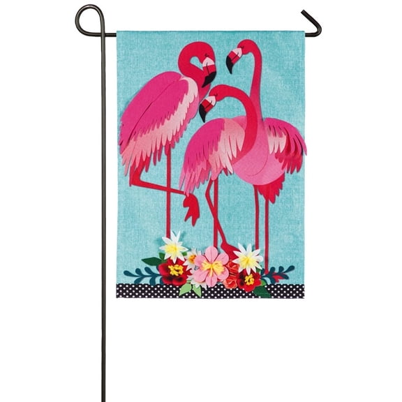 Evergreen Linen Garden Flag - Flamingo Garden