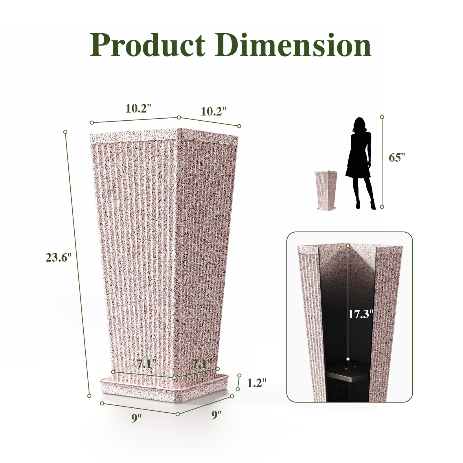TOPCOMFY Tall Planters for Outdoor Plants Set of 2, 23.6" Modern Tapered Indoor Flower Pots with Drainage Holes/Partition/Tray for Porch Patio Garden, Brown
