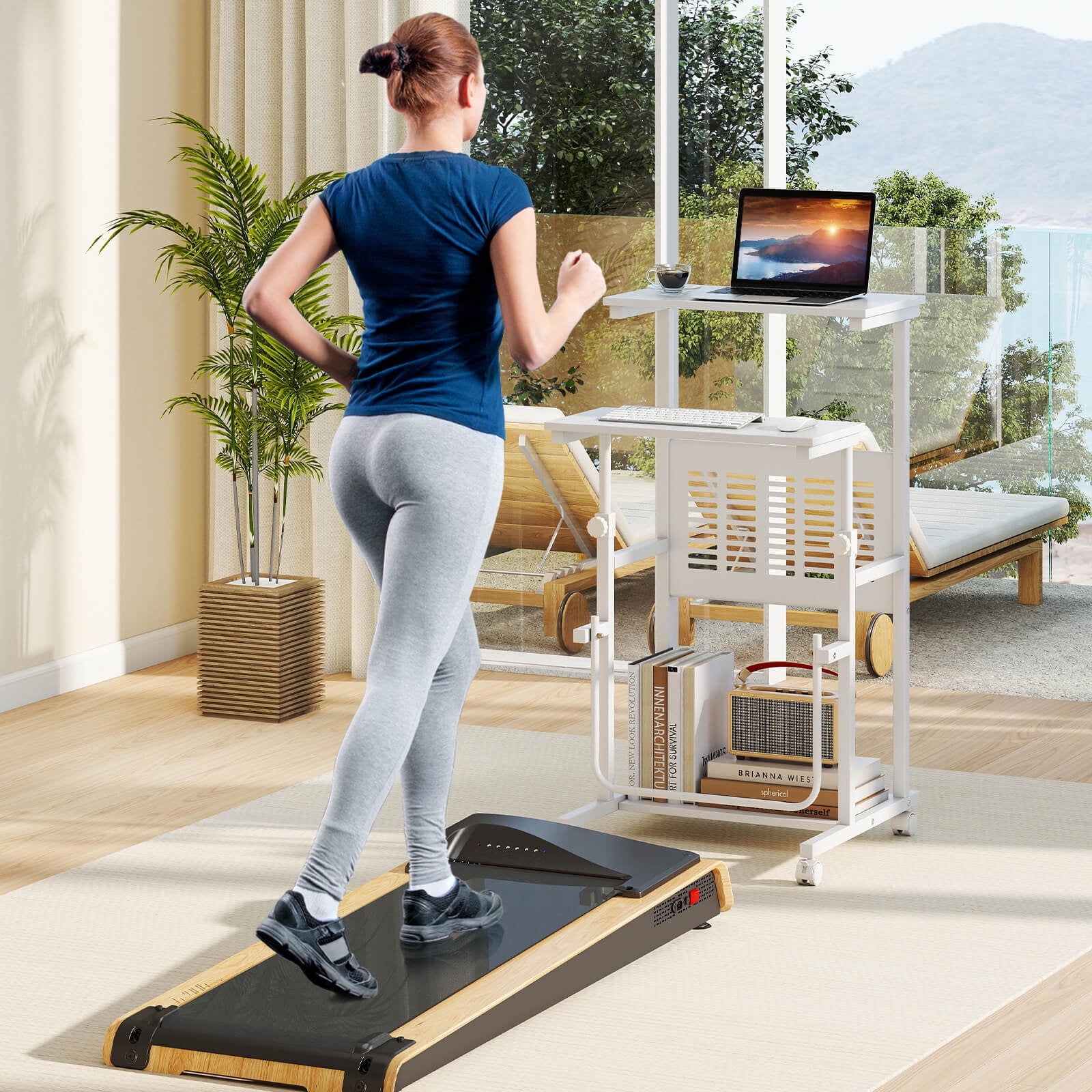 Costway Mobile Stand Up Desk Height Adjustable Computer Standing Desk with wheels &Footrest,White