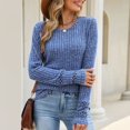 thumbnail image 6 of VISALY Ribbed Long Sleeve Sweater Shirts Lightweight Crewneck Pullover Sweater Cute Fall Business Dressy Casual Work Tunic Tops Cozy Knit Pullover Blouses Fall Outfits Trendy Boho Clothing Blue Xl, 6 of 9