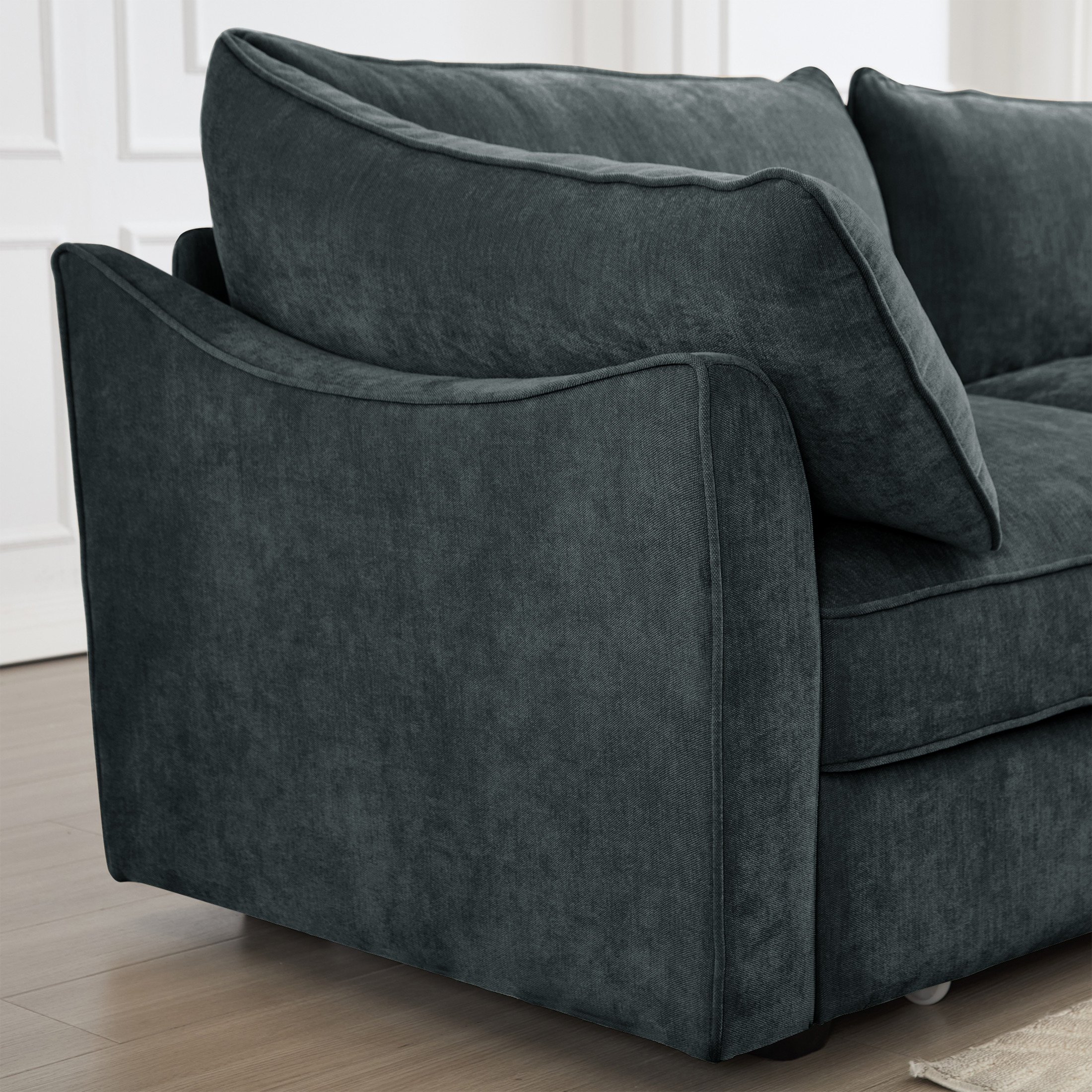 Noble House 2-Seater Sofa with Footrest, Movable Ottoman, and Pull-Out Storage Drawers Under Each Seat, Chenille,Grey