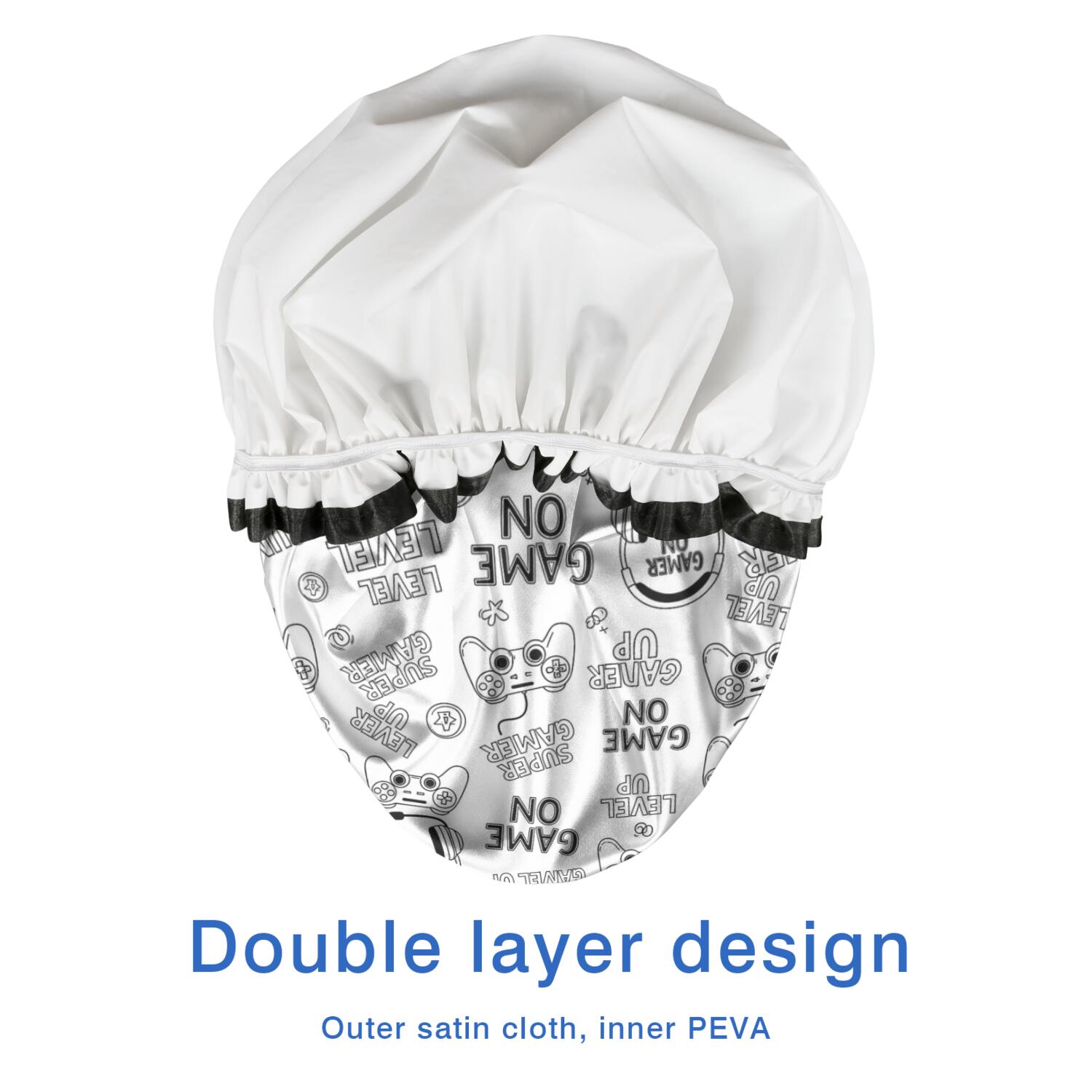 Shower Caps,Black Controllers Games Icons White Pattern Waterproof Shower Cap for Women 4 Pieces,Double Reusable Hair Cover for Shower PEVA Elastic Stretch Hem
