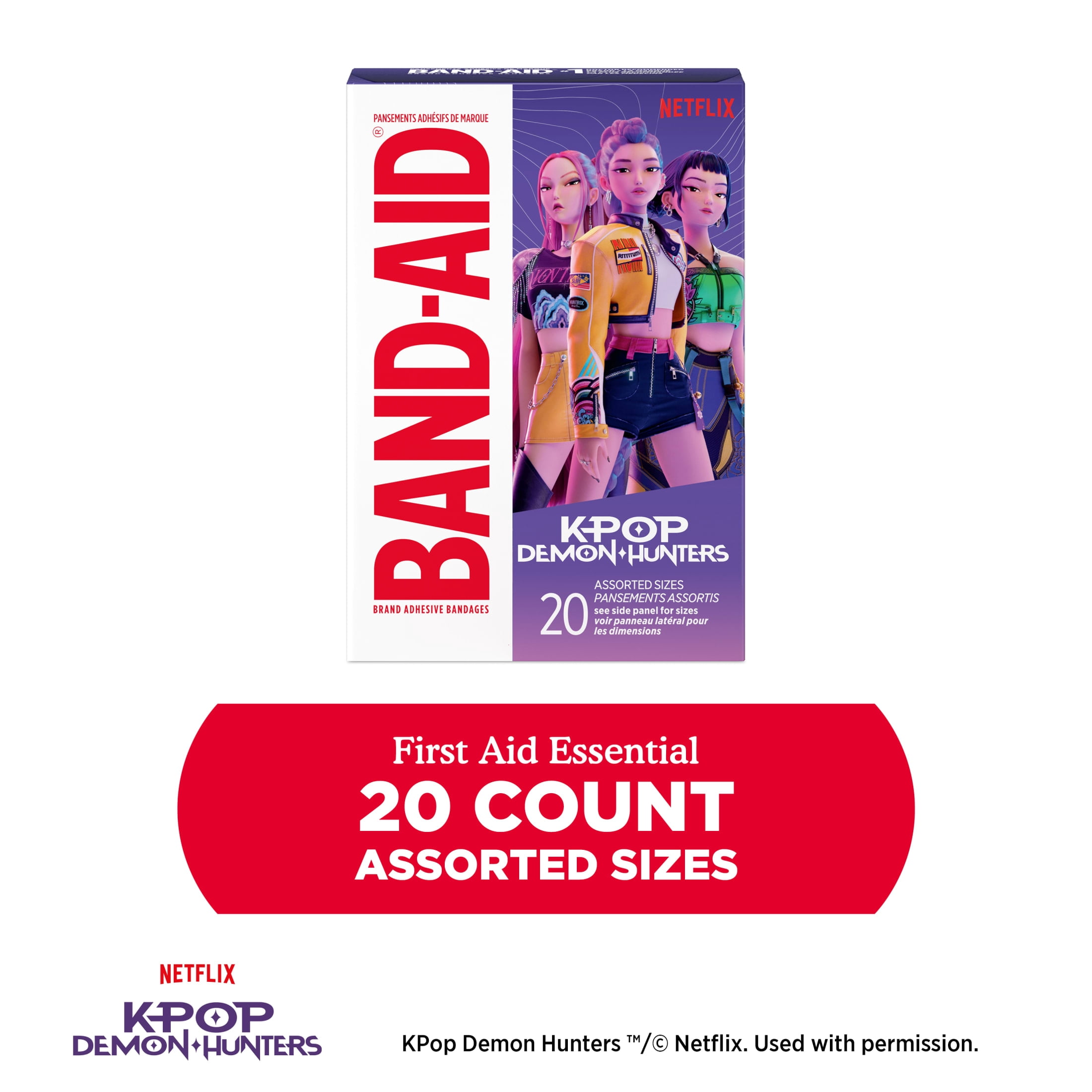 BAND-AID Brand Adhesive Bandages Decorated with KPop Demon Hunters, Assorted, 20 Count