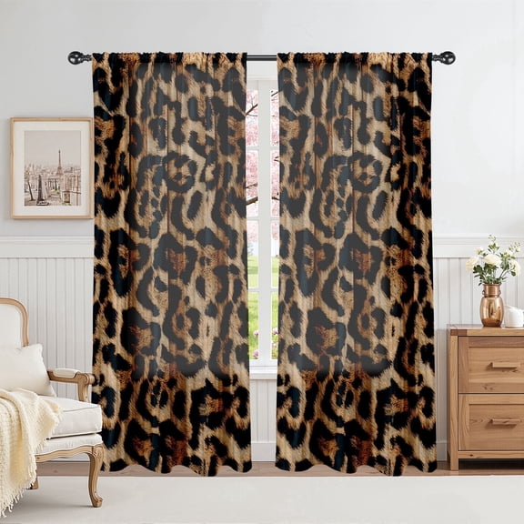 Cheetah Print Curtains 52WX84H Rod Pocket Leopard Not Blakout Curtains for Bedroom Living Room Wild Animals Print Drapes 2 Panels