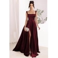 thumbnail image 3 of Vestido de fiesta Stylefun, satén verde oliva, línea A con abertura y bolsillos, 3 of 7