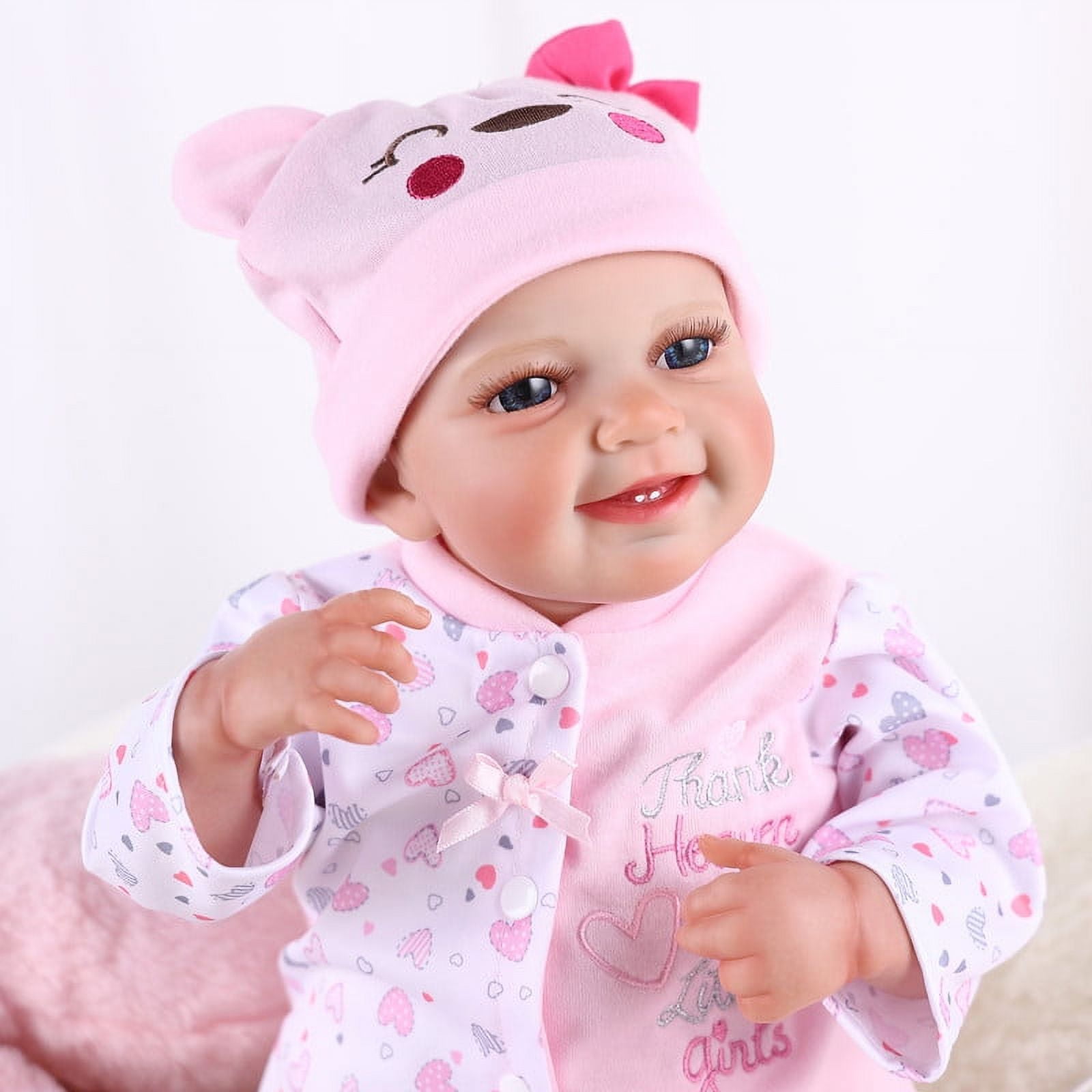 RSG 20 Inch Lifelike Reborn Baby Doll with Open Eyes Smiling Soft Cloth Body for Kids Gift Age 3+