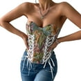 thumbnail image 2 of Corset Tops for Women Renaissance Lace Up Floral Overbust Boned Bustier Bodice Green Flowers S, 2 of 10
