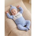 thumbnail image 5 of RUINIXCW Baby Boy Duck Outfit Newborn Baby Boys Hospital Going Home Outfit Spring Fall Winter Clothes Waffled Stripe Footed Romper Embroidery Long Sleeve Footie Jumpsuit Hat, 5 of 9