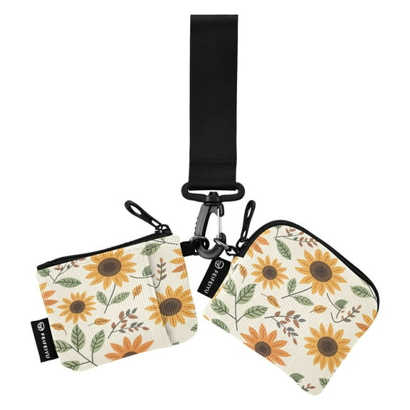 Portable Coin Purse Two 4.13x4.13 Iinches 4.13x3.5 Inches Wrist Coin Purse Keys Coin Purse Portable Women's Purse Lovely Sunflower Seamless