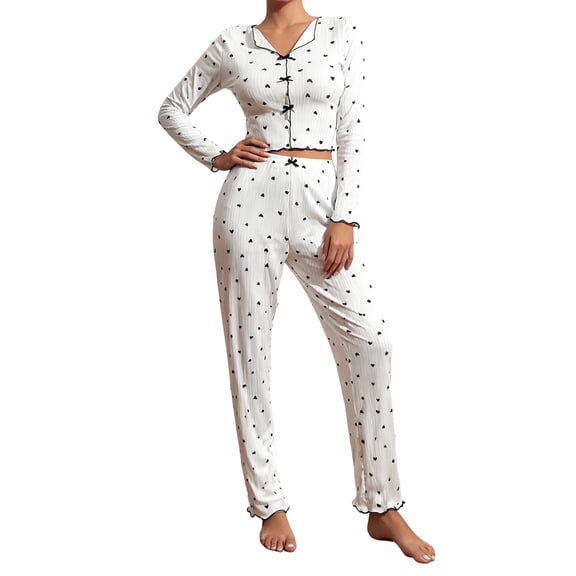Women's Long Sleeve Long Pants Pajama Set - Outdoor Wear Suitable Loungewear - Black Size L