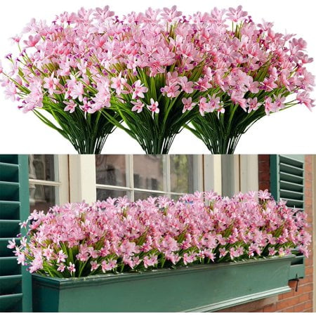 Sinhoon 16 Bundles Artificial Flowers Outdoor UV Resistant Fake Plastic Plants For Garden Home Wedding Farmhouse Decor (Pink)