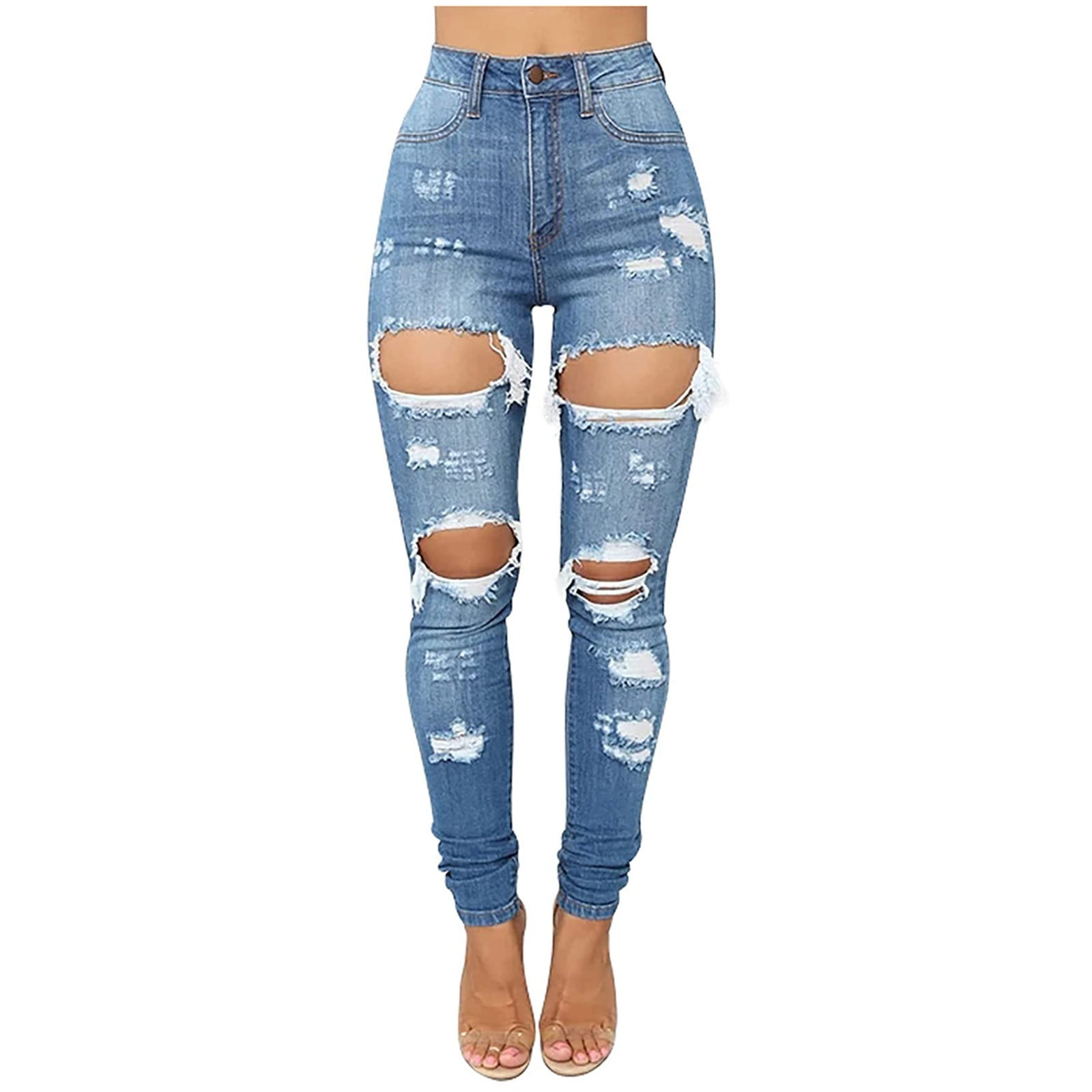 Jeans For Women's High Waisted Ripped Jeans For Women Butt Lift Distressed Stretch Juniors Skinny Jeans Blue - Walmart.com