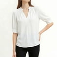 thumbnail image 4 of Womens Tops Short Sleeve V-Neck Button Summer Pullover Solid T-Shirt White XXL, 4 of 6