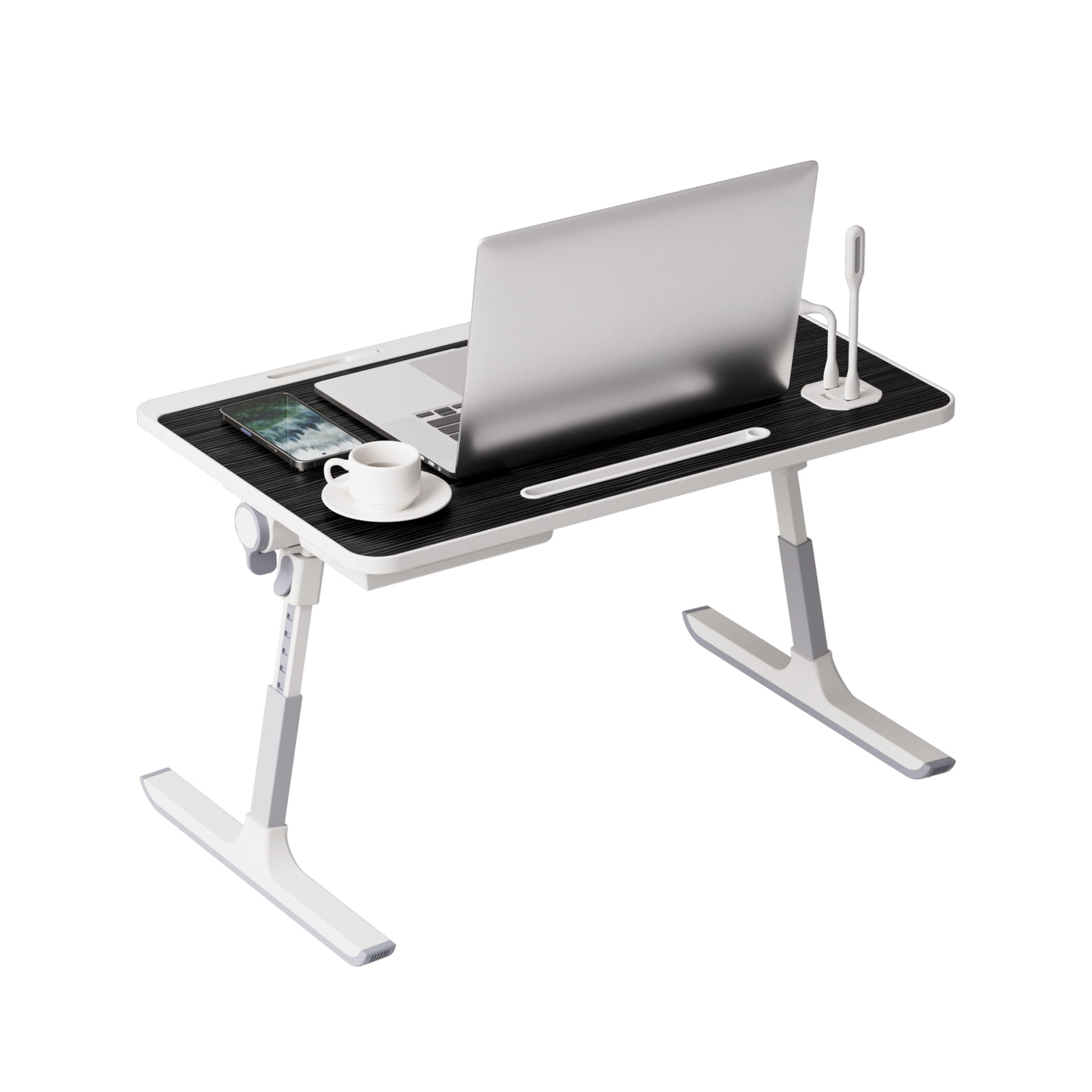 Wharick Floor Laptop Table Foldable Laptop Bed Stand Portable Lap Desk with Slot Design and Built-in USB Fan Lamp