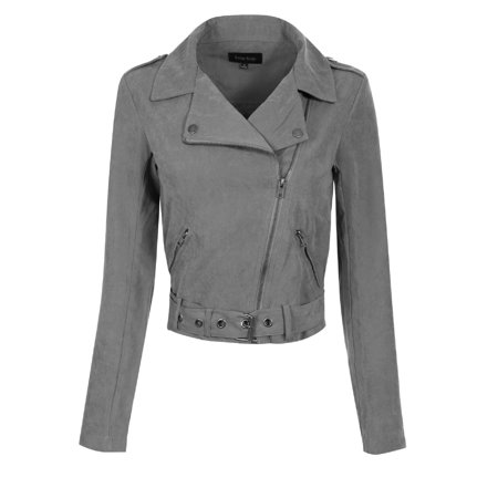 Faux Suede Zip Jacket Made by Olivia Women's Lightweight Faux Suede Zip Up Short Moto Biker Jacket Gunmetal L ()