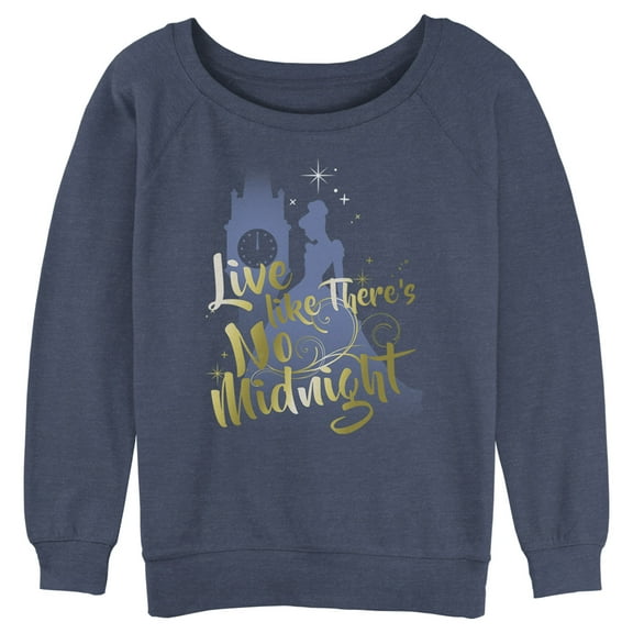 Junior's Cinderella Live Like There's No Midnight Sweatshirt Blue Heather 2X Large
